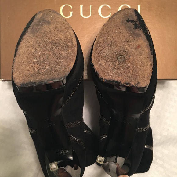 GUCCI Pixies Black Suede Platform Stiletto Heels Ankle Boots Size 39 = US 8.5-9 - Picture 10 of 13